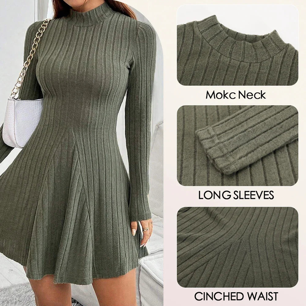 Mia Muse A-Line Dress – High Waist & Mock Neck