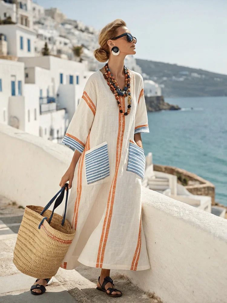 Spring Autumn Stripe Maxi Dress