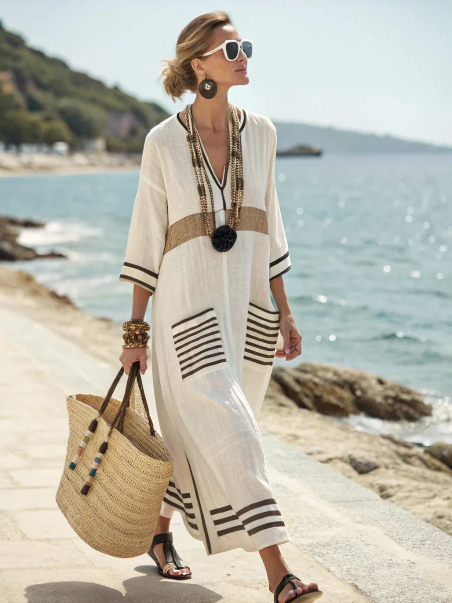 Spring Autumn Stripe Maxi Dress