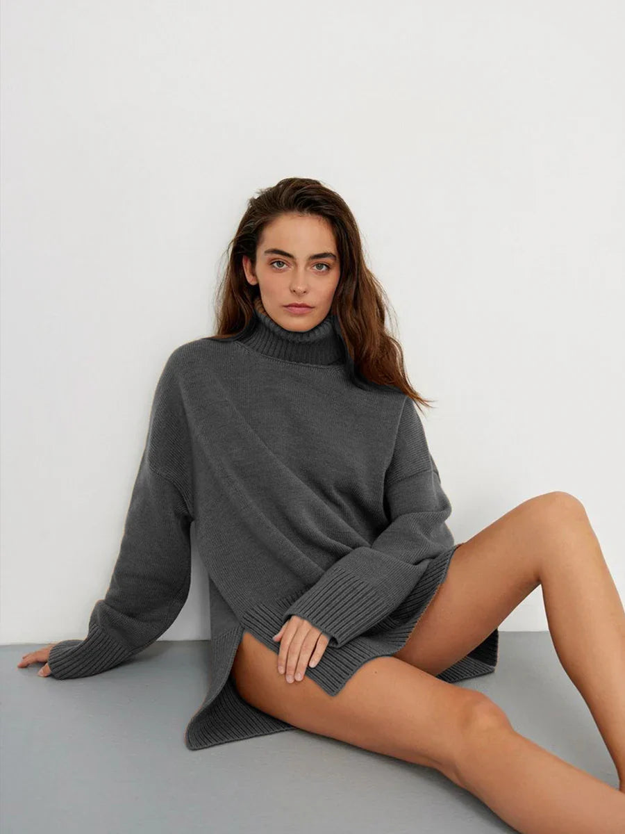 Knitted Turtleneck Sweater for Women – Cozy Long Sleeve Winter Top
