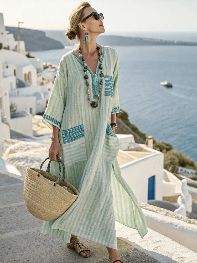 Spring Autumn Stripe Maxi Dress