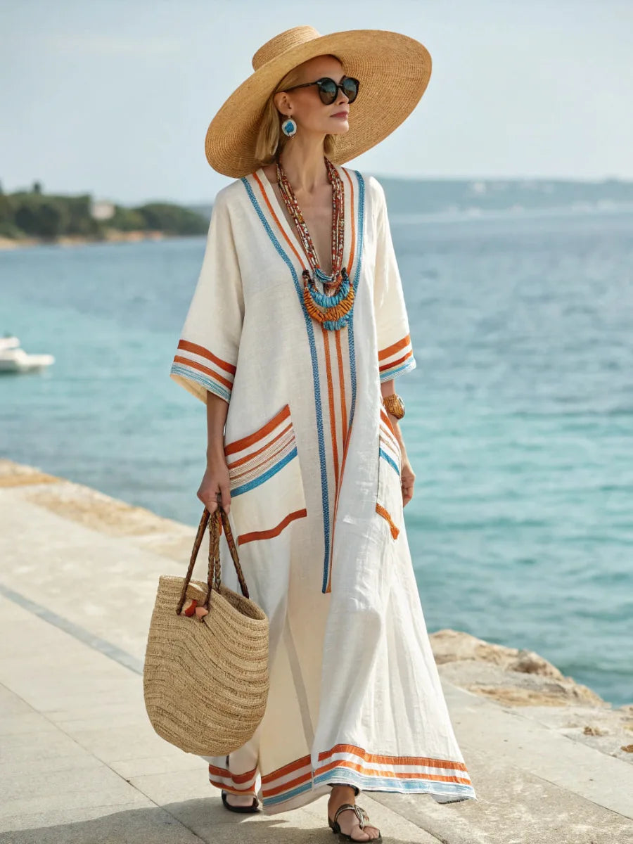 Spring Autumn Stripe Maxi Dress