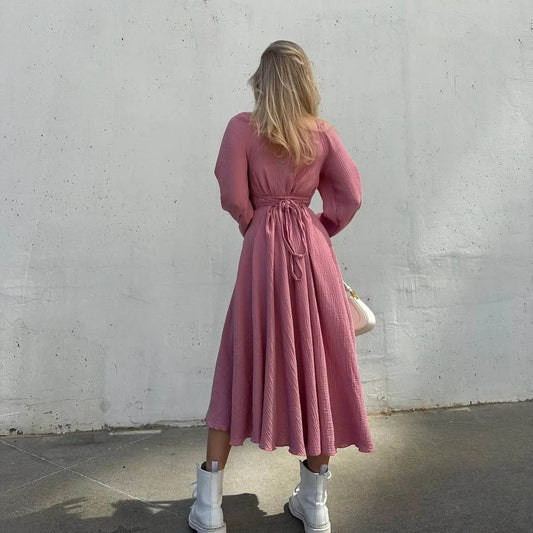 Chic Lace-Up Midi Dress