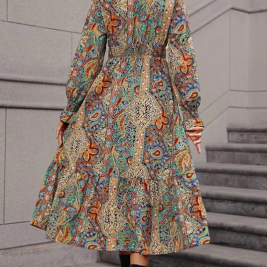 Vintage V-neck A-line Maxi Dress