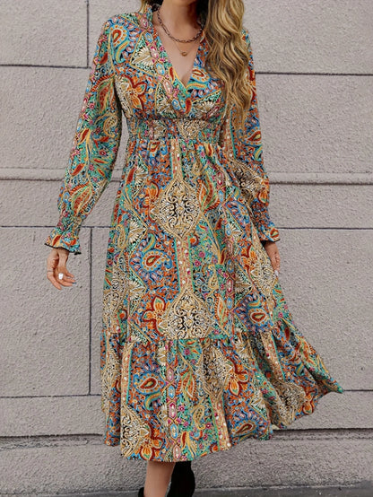Vintage V-neck A-line Maxi Dress