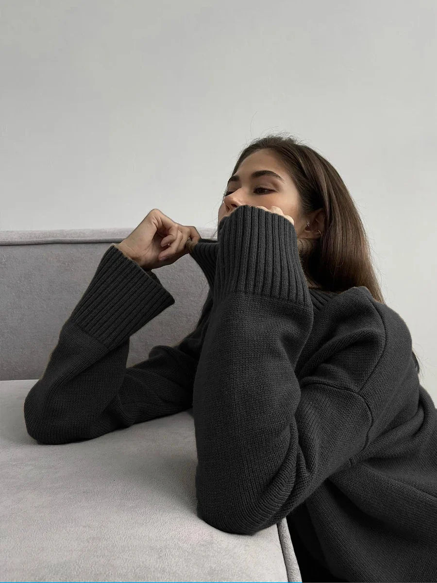 Knitted Turtleneck Sweater for Women – Cozy Long Sleeve Winter Top
