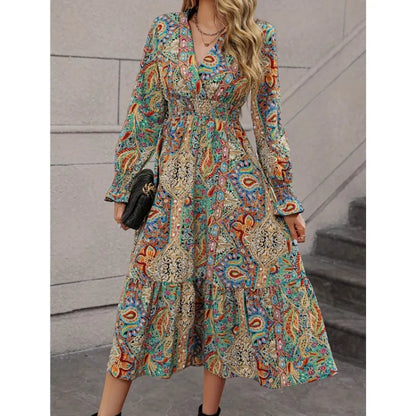 Vintage V-neck A-line Maxi Dress