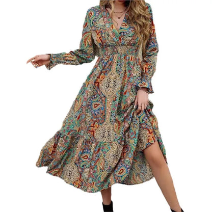 Vintage V-neck A-line Maxi Dress