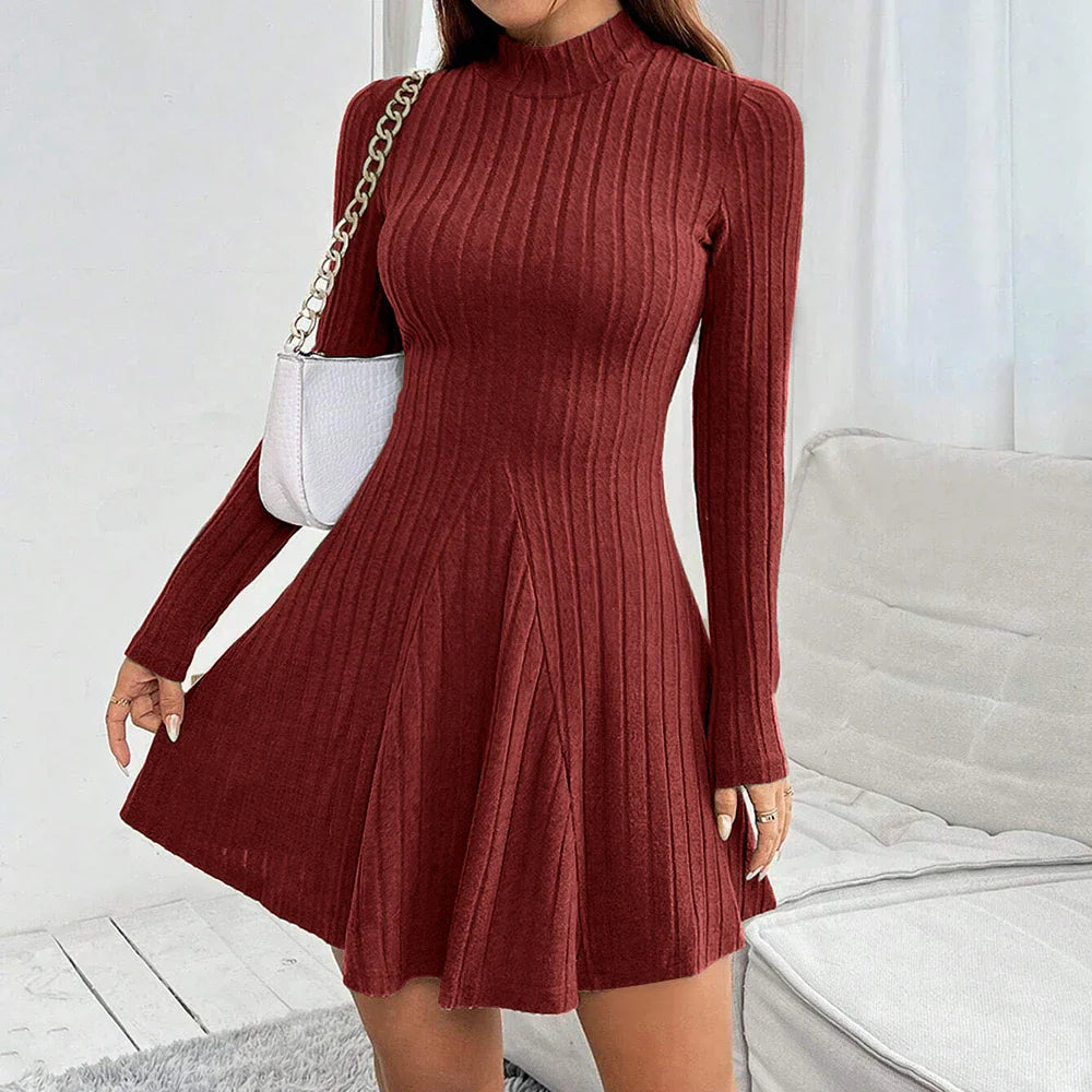 Mia Muse A-Line Dress – High Waist & Mock Neck