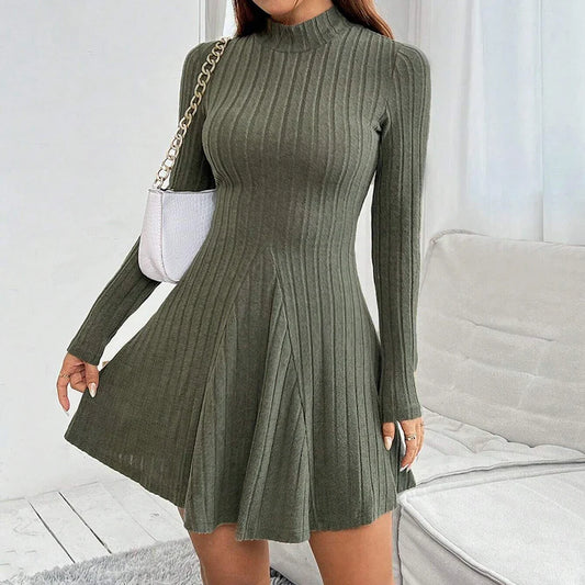 Mia Muse A-Line Dress – High Waist & Mock Neck