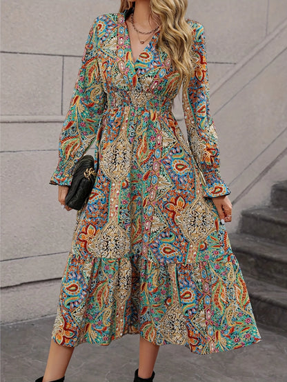 Vintage V-neck A-line Maxi Dress