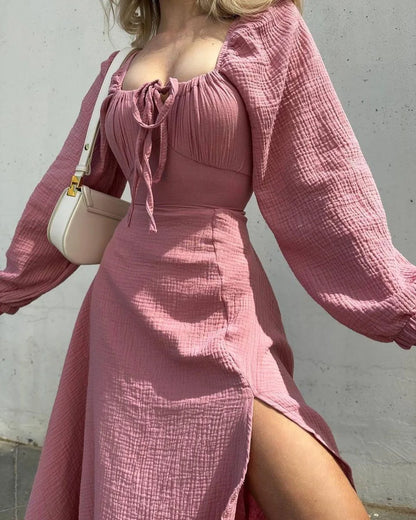 Chic Lace-Up Midi Dress