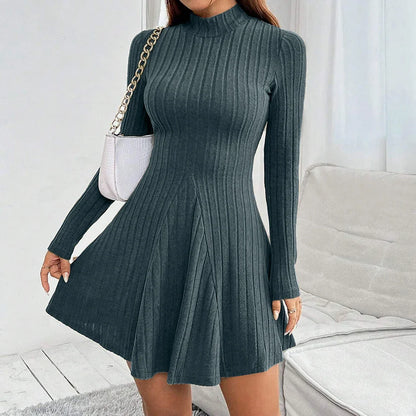 Mia Muse A-Line Dress – High Waist & Mock Neck