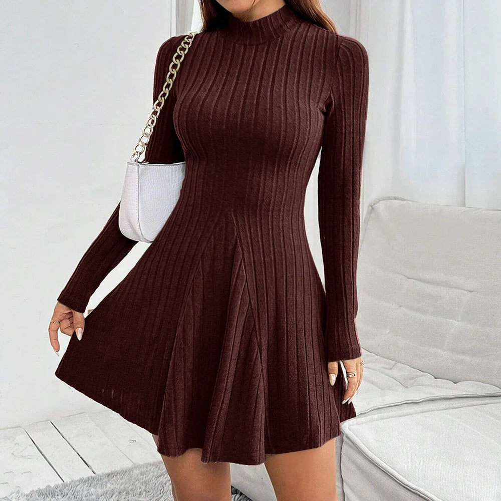Mia Muse A-Line Dress – High Waist & Mock Neck