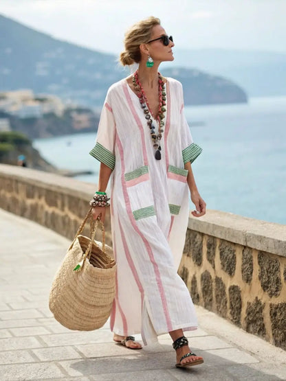 Spring Autumn Stripe Maxi Dress
