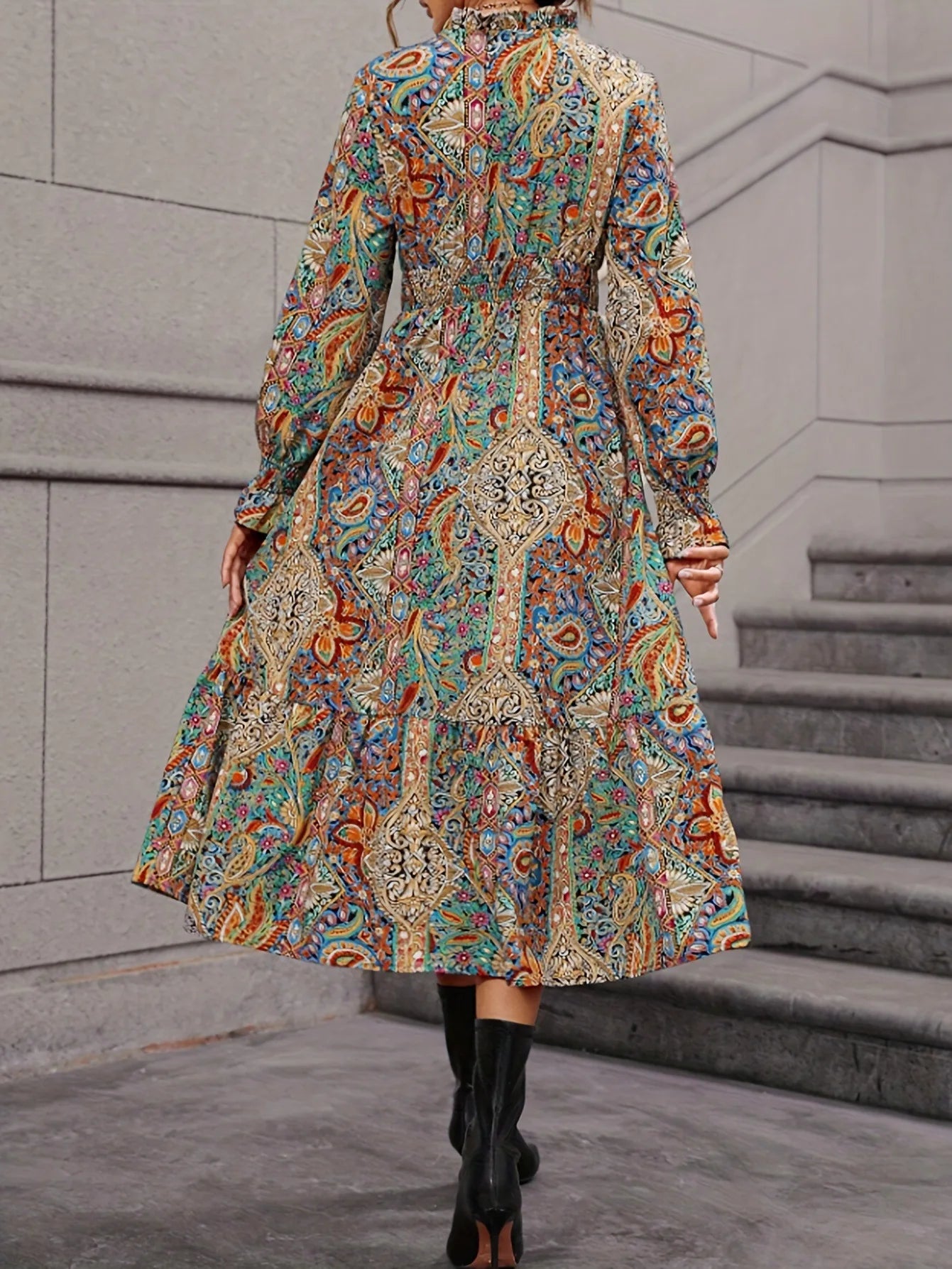 Vintage V-neck A-line Maxi Dress