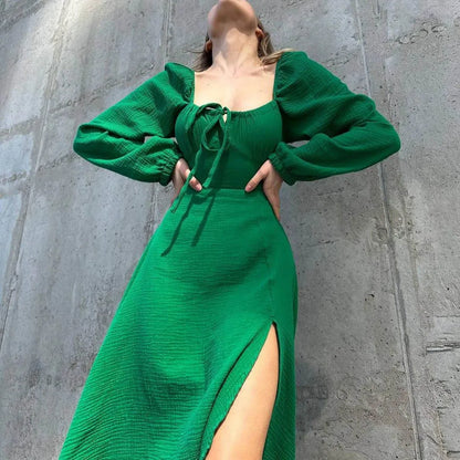 Chic Lace-Up Midi Dress