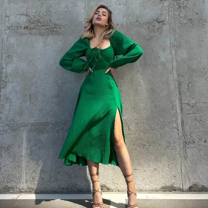 Chic Lace-Up Midi Dress
