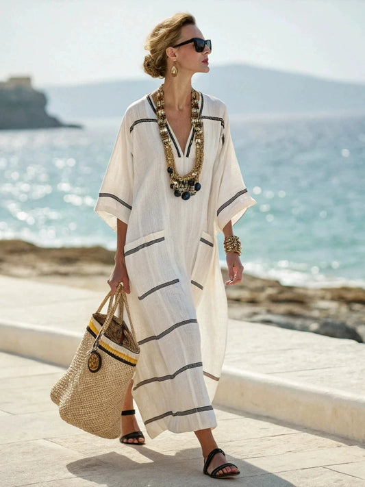 Spring Autumn Stripe Maxi Dress