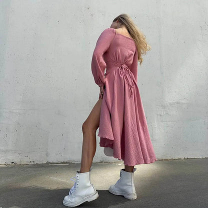 Chic Lace-Up Midi Dress