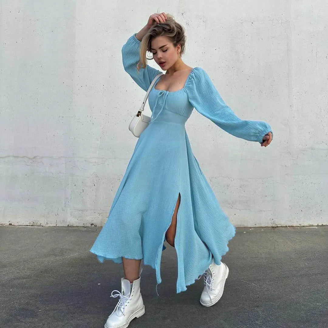 Chic Lace-Up Midi Dress