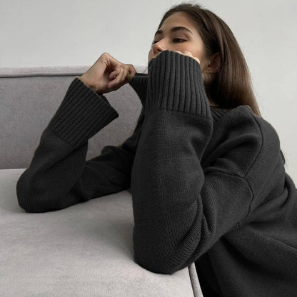 Knitted Turtleneck Sweater for Women – Cozy Long Sleeve Winter Top